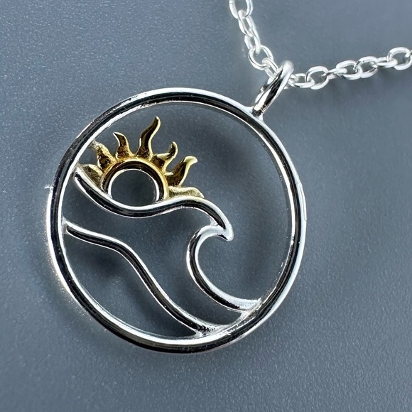 Sterling Silver Two Tone Ocean Wave Necklace - Picture 5 of 9